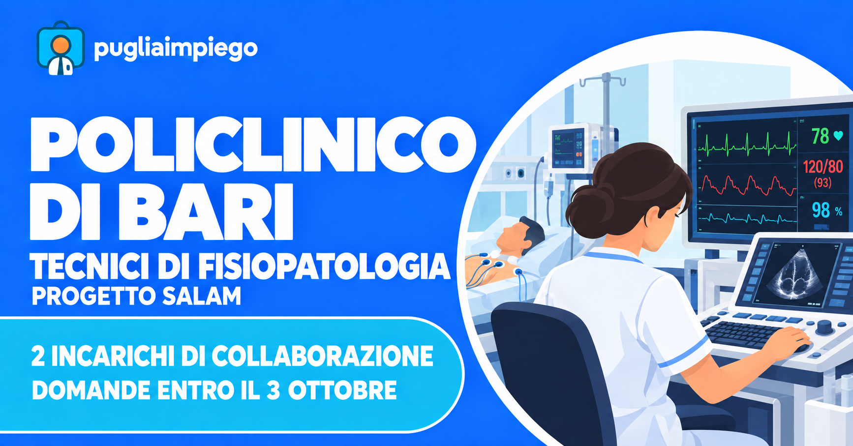 Policlinico di Bari: due incarichi di collaborazione per tecnici di fisiopatologia, domande entro il 3 ottobre 2026