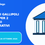 Illustrazione di due istruttori amministrativi in un ufficio comunale con fascicoli e documenti.