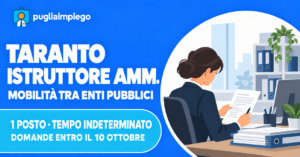 Comune di Taranto: mobilità per 1 istruttore amministrativo, scadenza 10 ottobre