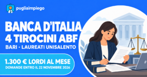 Banca d’Italia Bari: 4 tirocini ABF da 1.300 euro lordi al mese
