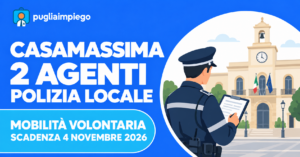 Casamassima: mobilità per 2 agenti di Polizia Locale, domande entro il 4 novembre