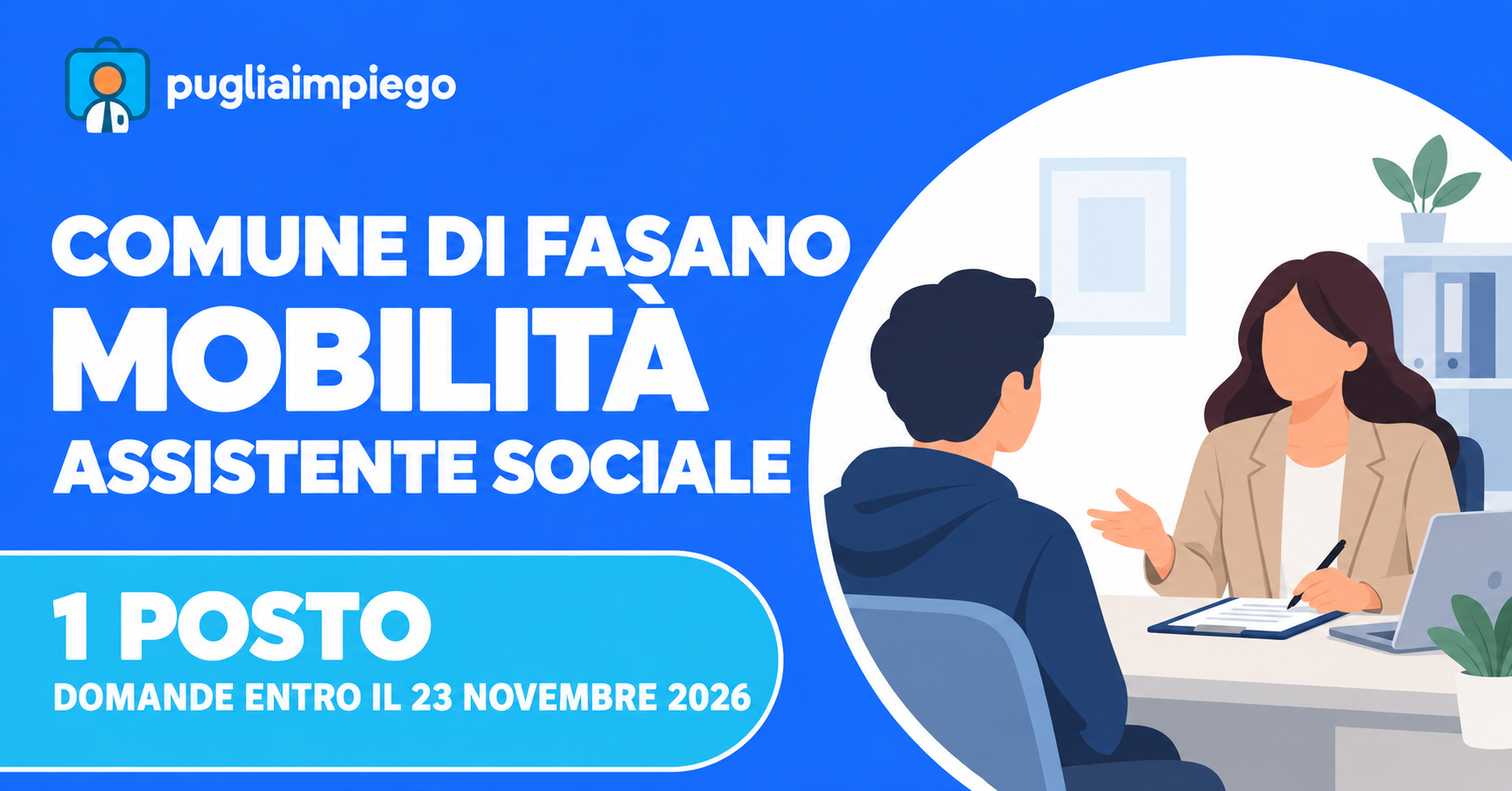 Comune di Fasano: mobilità per un assistente sociale, domande entro il 23 novembre 2026