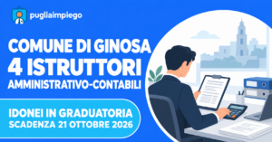 Ginosa, 4 istruttori amministrativo-contabili: avviso per idonei in graduatoria