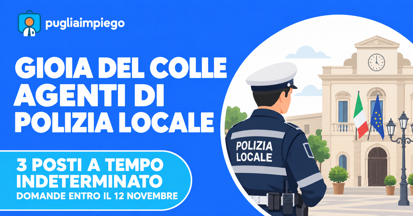 Gioia del Colle: concorso per 3 agenti di Polizia Locale — scadenza 2026-11-12