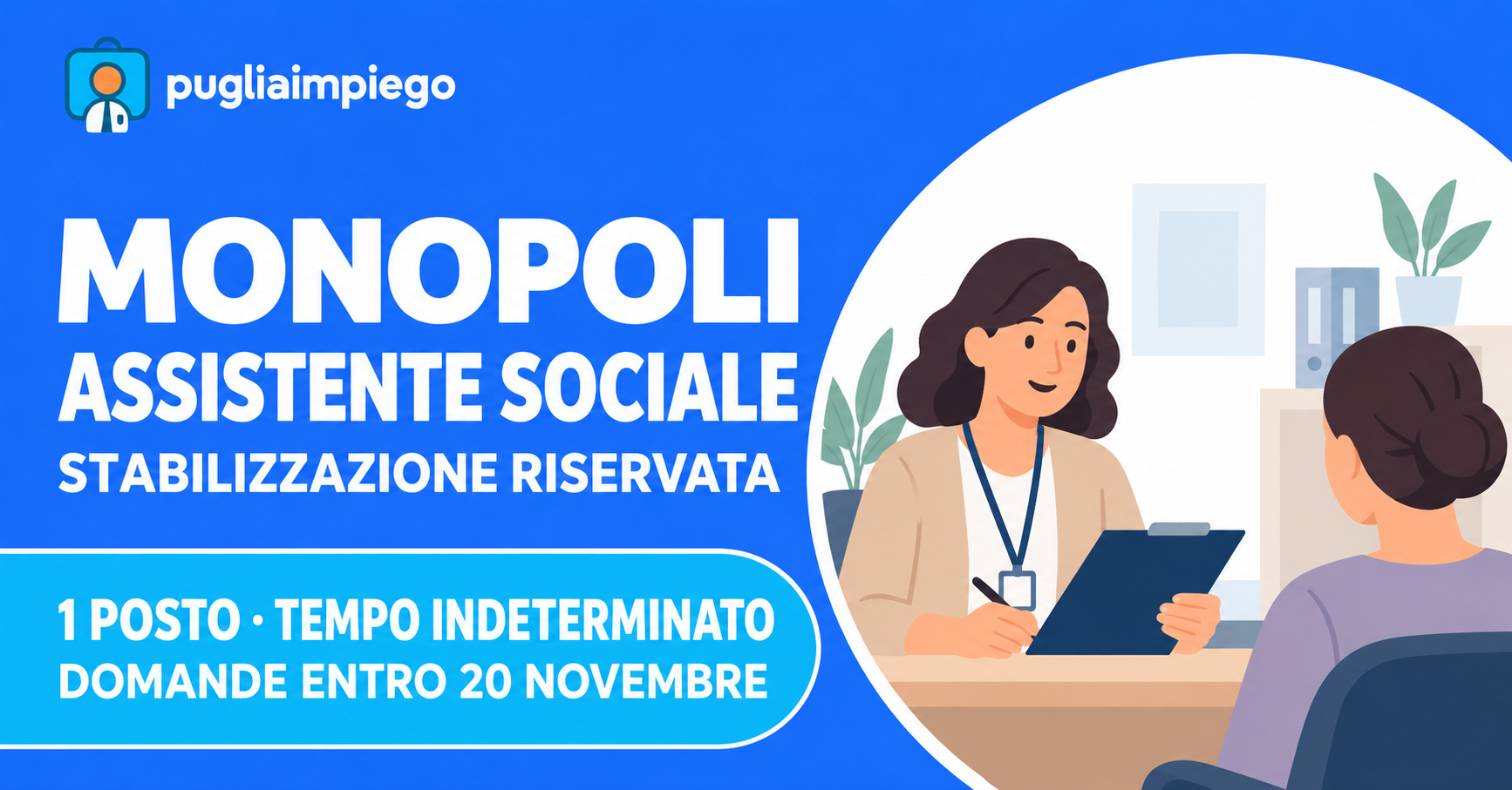 Monopoli: stabilizzazione riservata per un assistente sociale, domande entro il 20 novembre