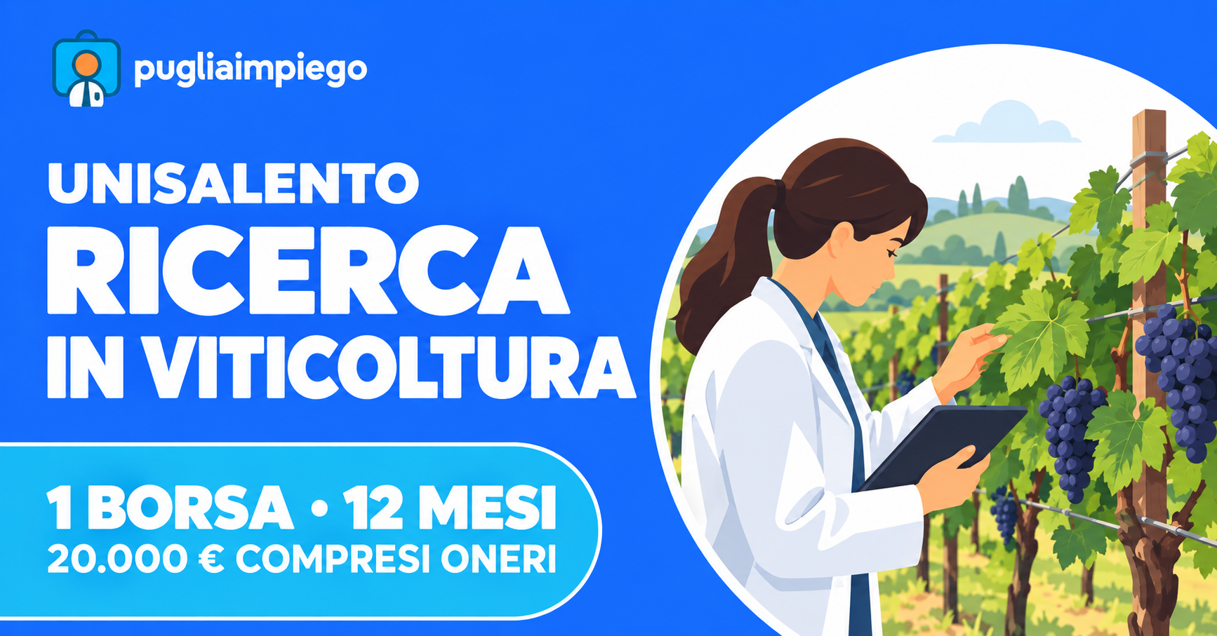 Borsa UniSalento di ricerca in viticoltura: 12 mesi, 20.000 euro compresi oneri