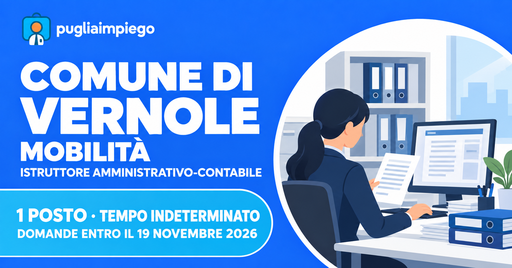 Comune di Vernole: mobilità per un istruttore amministrativo-contabile a tempo pieno e indeterminato.