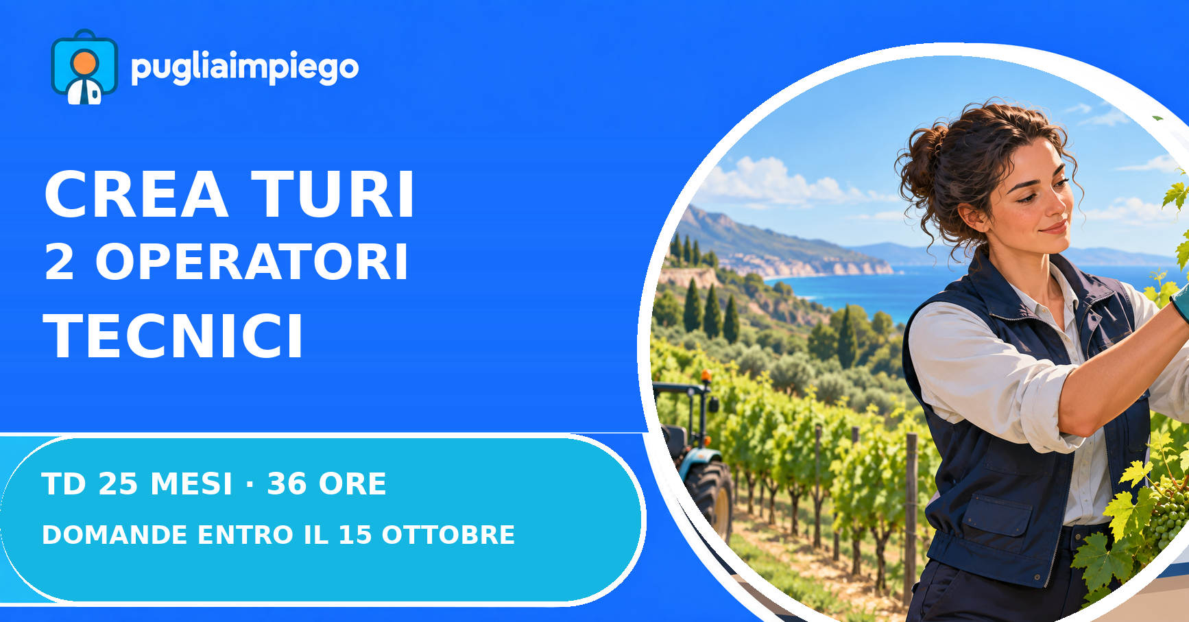 Grafica PugliaImpiego per la selezione CREA di due operatori tecnici a Turi