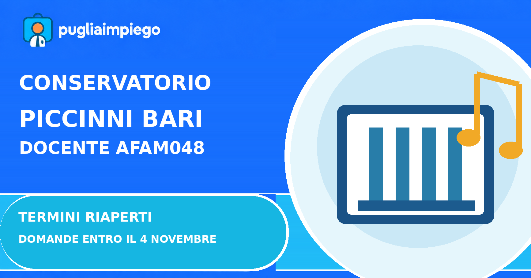 Conservatorio Piccinni Bari: riaperto il concorso per docente AFAM048, domande entro il 4 novembre 2026
